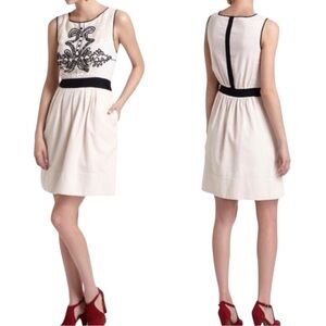 Anthropologie Leifnotes Open-Air Theater Fit Flare Dress Cream Black 2